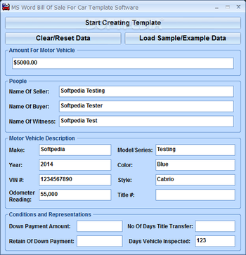 MS Word Bill of Sale For Car Template Software screenshot