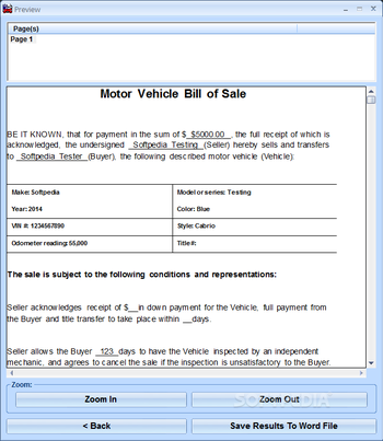 MS Word Bill of Sale For Car Template Software screenshot 2