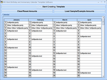 MS Word Birthday and Anniversary Calendar Software screenshot