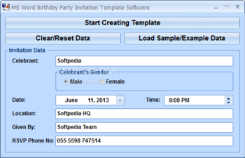 MS Word Birthday Party Invitation Template Software screenshot