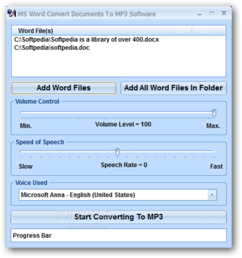 MS Word Convert Documents To MP3 Software screenshot