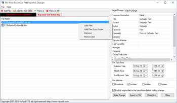 MS Word Document File Properties Changer screenshot