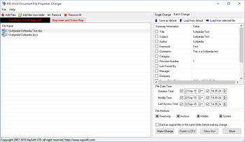 MS Word Document File Properties Changer screenshot 2