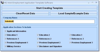 MS Word Employment Application Template Software screenshot