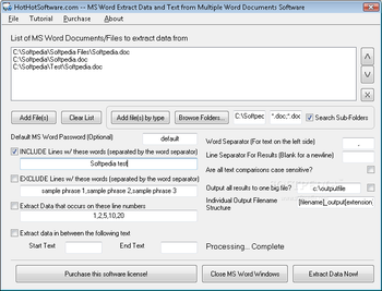 MS Word Extract Data and Text from Multiple Word Documents screenshot