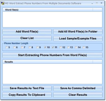 MS Word Extract Phone Numbers From Multiple Documents Software screenshot