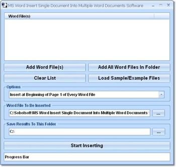 MS Word Insert Single Document Into Multiple Word Documents Software screenshot