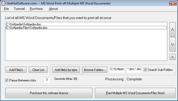MS Word Print Off Multiple MS Word Documents screenshot
