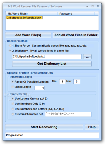MS Word Recover File Password Software screenshot