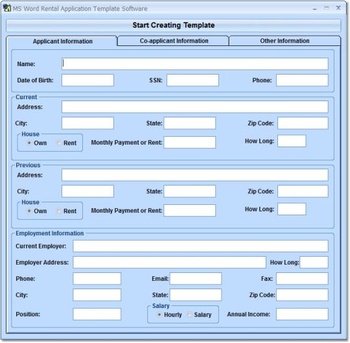 MS Word Rental Application Template Software screenshot