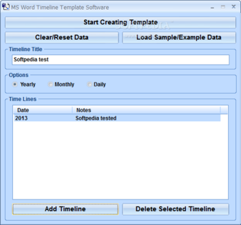 MS Word Timeline Template Software screenshot