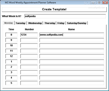 MS Word Weekly Appointment Planner Software screenshot