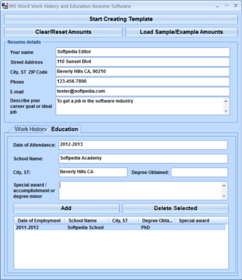 MS Word Work History and Education Resume Software screenshot 2