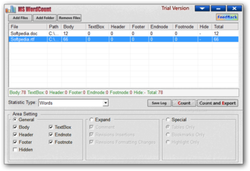 MS WordCount screenshot