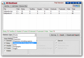 MS WordCount screenshot 2