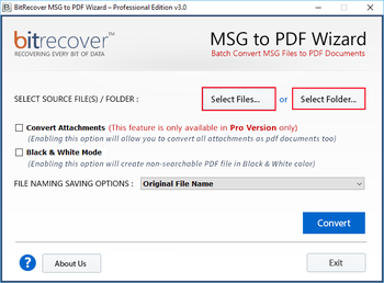 MSG to PDF Wizard screenshot