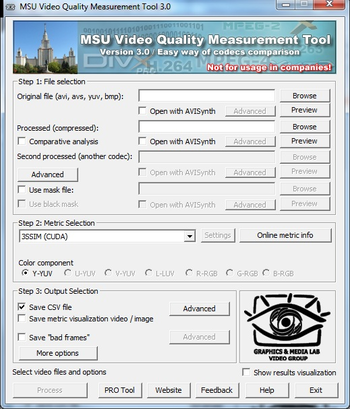 MSU Video Quality Measurement Tool screenshot