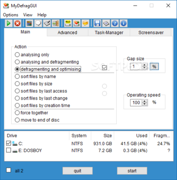 MyDefragGUI screenshot