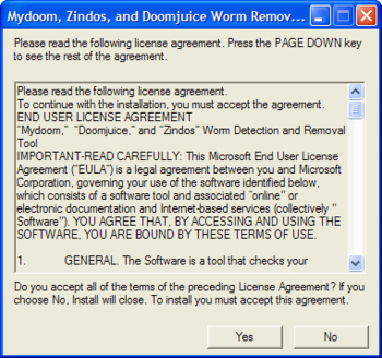 Mydoom, Zindos, and Doomjuice Worm Removal Tool screenshot
