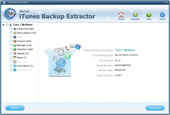 MyJad iTunes Backup Extractor screenshot