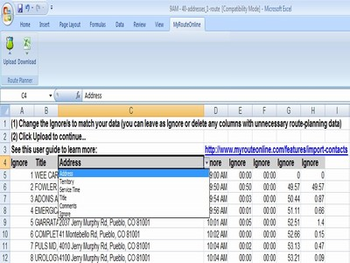 MyRouteOnline Excel Addin screenshot