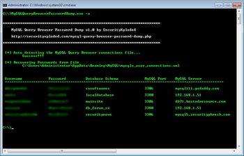 MySQL Query Browser Password Dump screenshot 2