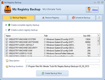 Mz Registry Backup screenshot