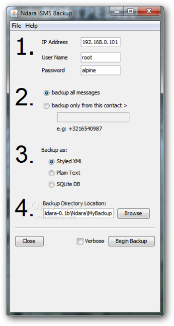 Ndara iSMS Backup screenshot