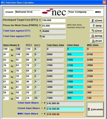 NEC Contracts Calculator screenshot