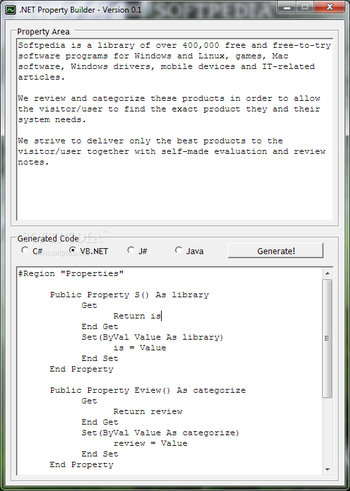 .NET Property Builder screenshot