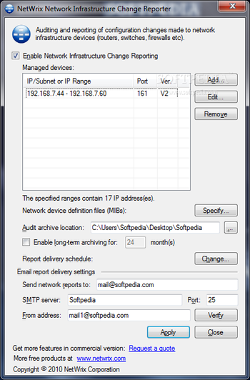 Network Infrastructure Change Reporter Free Edition screenshot