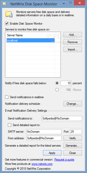NetWrix Disk Space Monitor screenshot