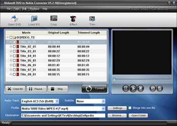 Nidesoft DVD to Nokia Converter screenshot