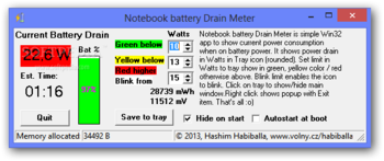 Notebook battery Drain Meter screenshot