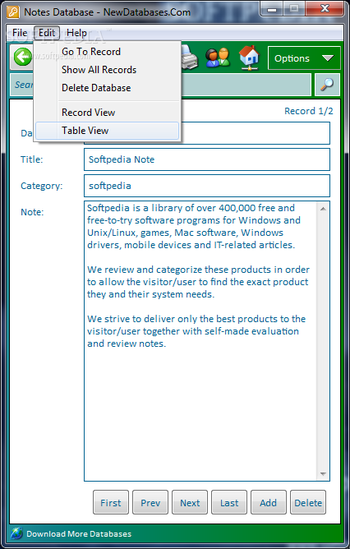 Notes Database screenshot 2