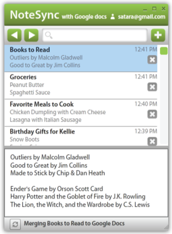 NoteSync with Google Docs screenshot