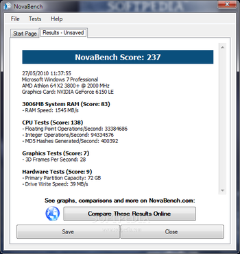 NovaBench screenshot 2