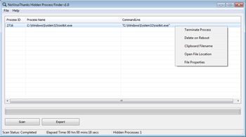 NoVirusThanks Hidden Process Finder screenshot