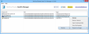 NoVirusThanks SendTo Manager screenshot