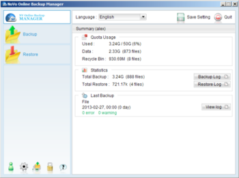 NoVo OBM Backup Manager screenshot