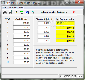 NPV of Discounted Cash Flows screenshot