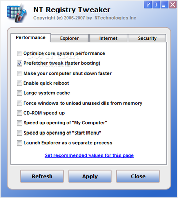 NT Registry Tweaker screenshot