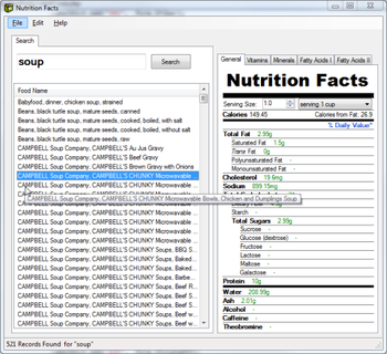 Nutrition Facts screenshot