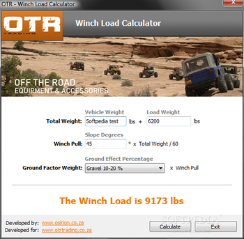 Off The Road Winch Load Calculator screenshot