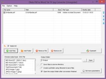 Okdo Pdf to Word Txt Tif Jpg Converter screenshot