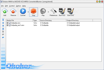 Okoker WMV to AVI DVD VCD MPEG Converter&Burner screenshot