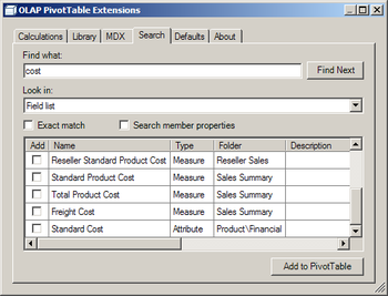 OLAP PivotTable Extensions  screenshot