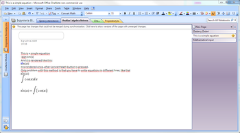 OneNote Math AddIn screenshot