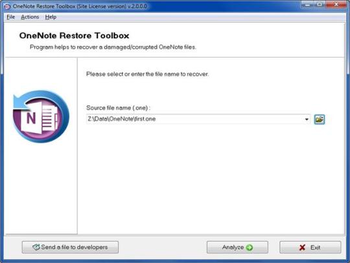 OneNote Restore Toolbox screenshot