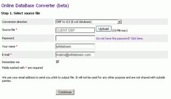 Online Database Converter screenshot